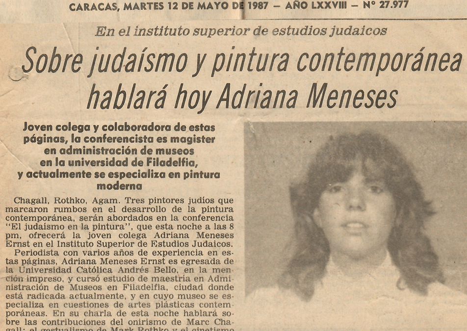 Sobre judaísmo y pintura contemporánea hablará hoy Adriana Meneses