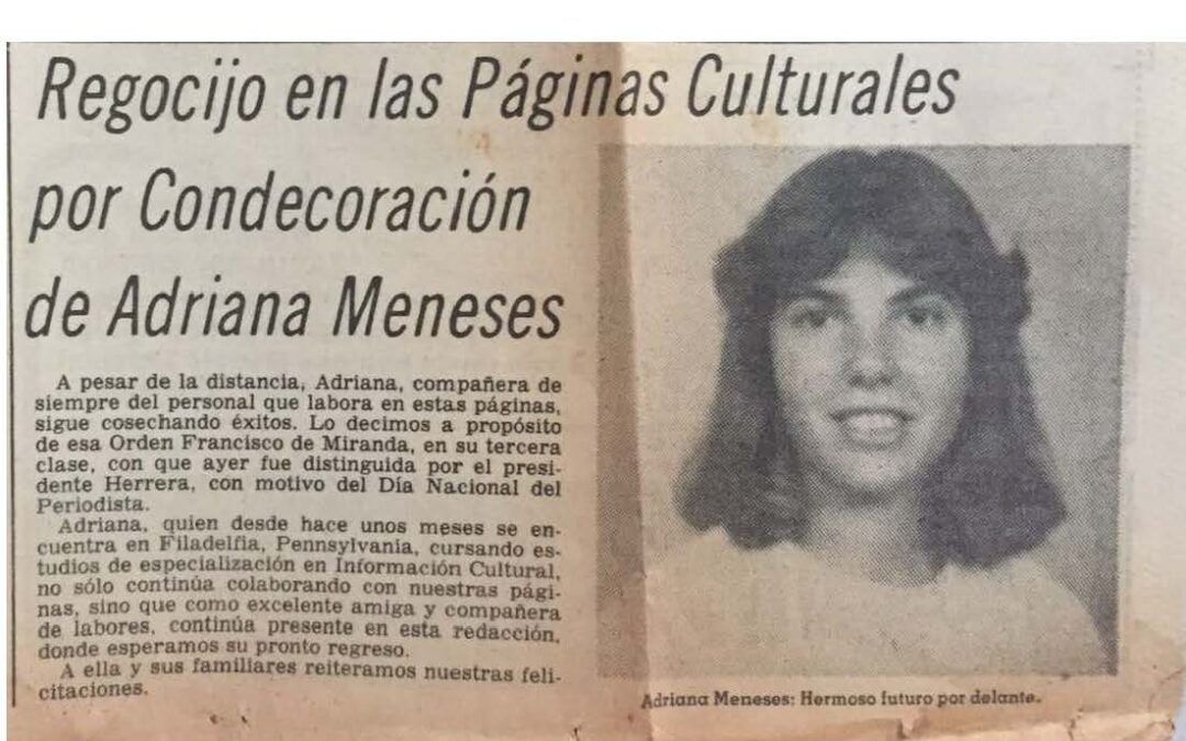 Regocijo en las Páginas Culturales por Condecoración de Adriana Meneses